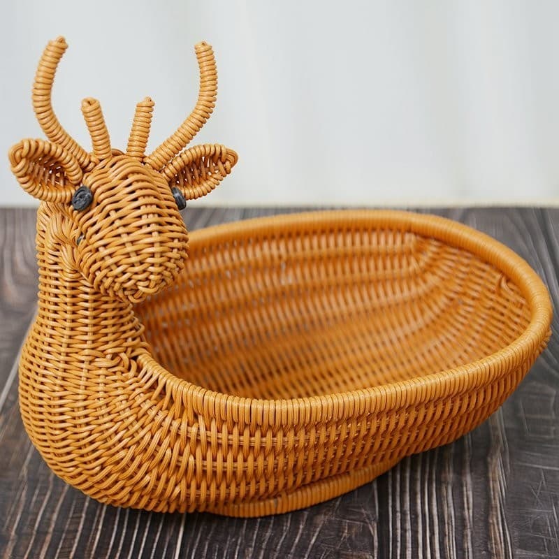 ((Extra Grande) Petiscos de Frutas em Forma de Animal de Veado Imitação Azul Teng Trançado Feito à Mão Sala de Estar Dom