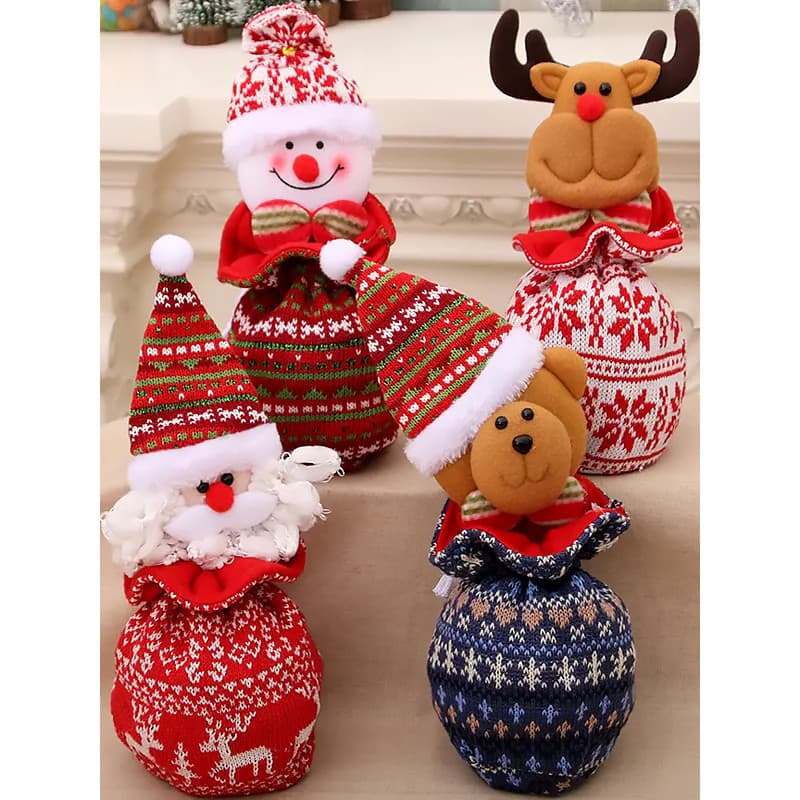Saco de presente de natal 2026 feriado dos desenhos animados moda maçã saco doces véspera de natal meia crianças saco de