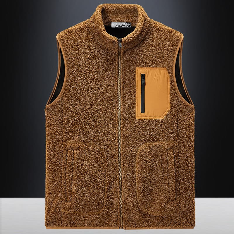 Colete de lã masculino outono inverno Teddy velo colete forro de lã engrossado quente gola colete de lã jaqueta