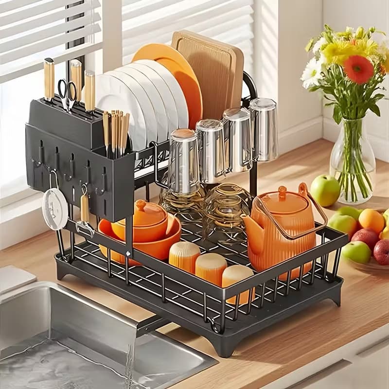 Escorredor de Louças Rack Aço Carbono Organizador Preto
