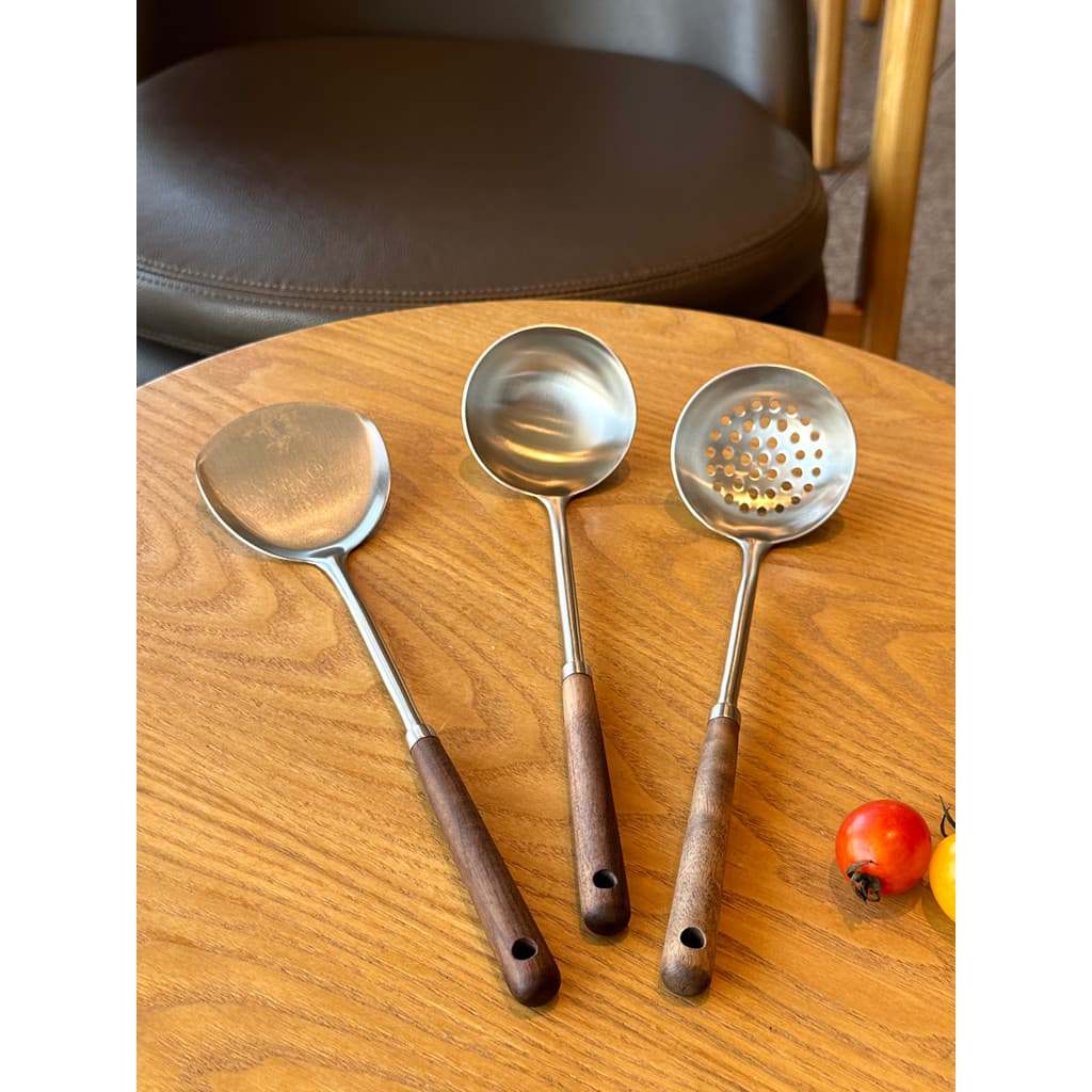 Colher de fritar chinesa espátula 304 espátula de aço inoxidável colher de sopa coador colher de bater utensílios de coz