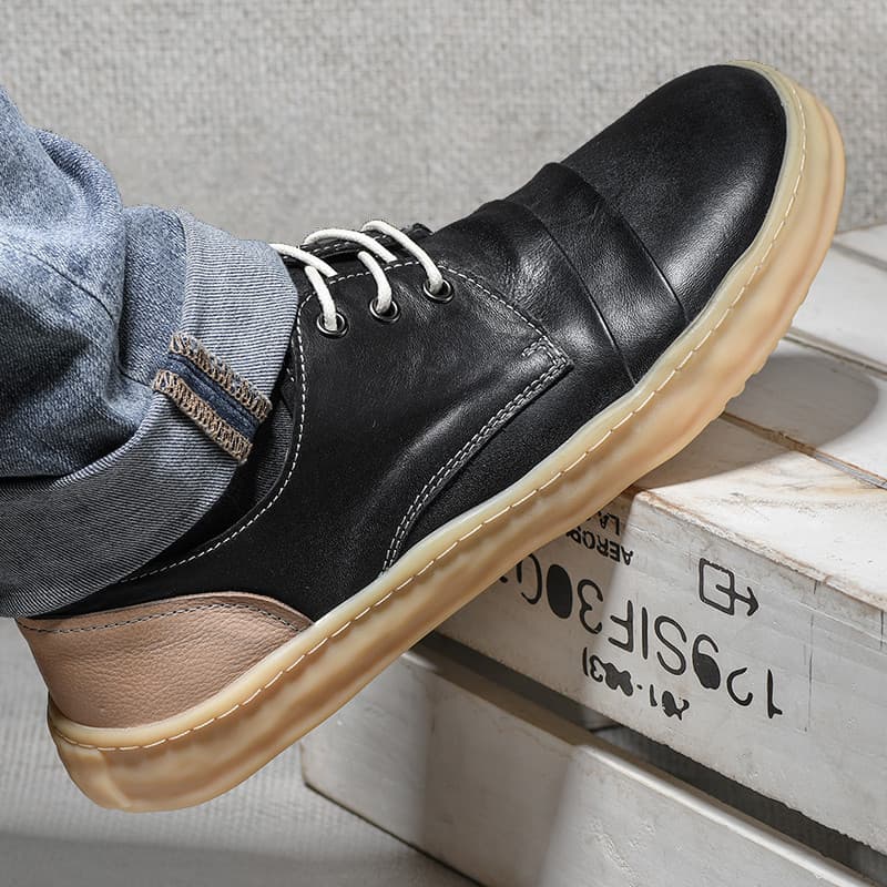 Sola de tendão de carne couro genuíno respirável sapatos masculinos All-Match Retro tênis de cano baixo costurado à mão