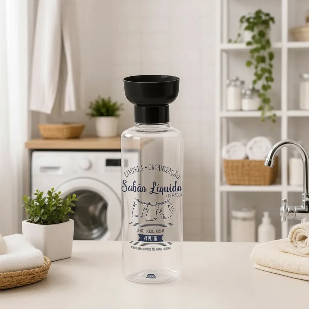 Porta Sabão Líquido 970ml Com Dosador P/ Lavanderia Organiza