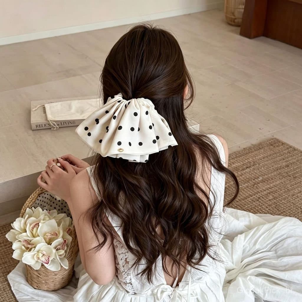 Presilha de cabelo com bolinhas e pérolas em estilo francês para mulheres, nova presilha de cabelo com estilo delicado,