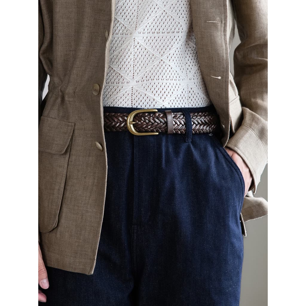 ThomWills Cinto masculino tecido à mão sem perfuração negócios Casual couro retrô com fivela de pino estilo masculino