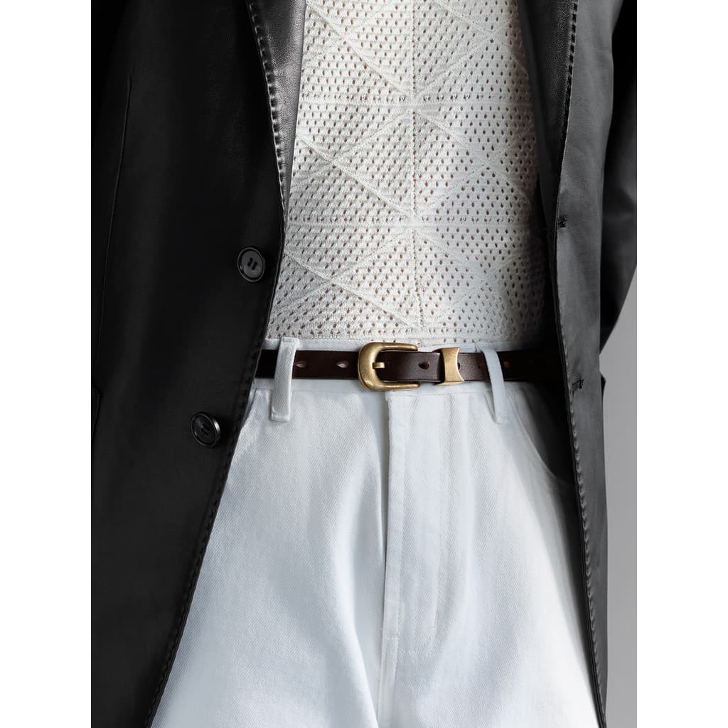 ThomWills Cinto masculino de primeira camada de couro com Design estreito e elegante e ajustável com fivela de pino