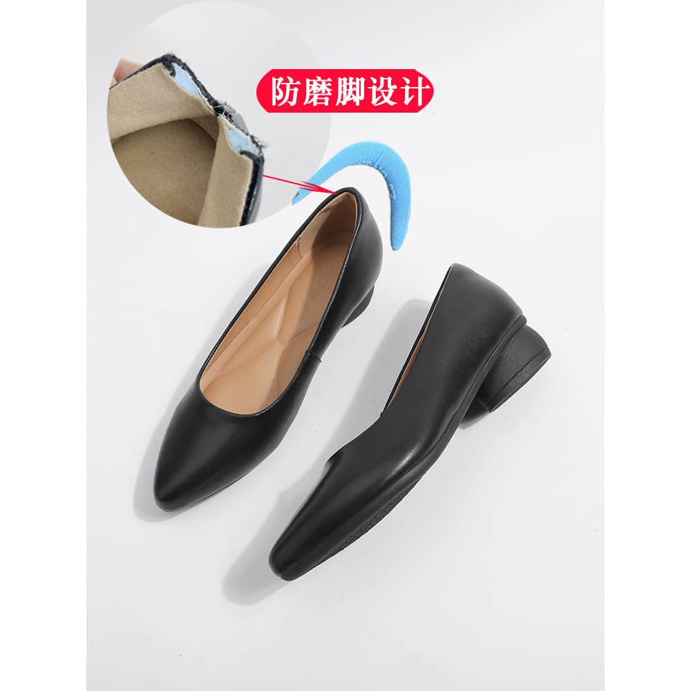 Dedo do pé apontado salto grosso sola macia sapatos de trabalho feminino boca rasa entrevista sapatos de trabalho profis