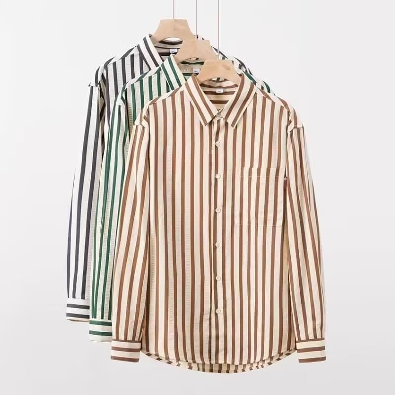 Camisa profissional-Tik Tok recomendação principal-novo produto correndo Volume listrado camisa de manga comprida mascul