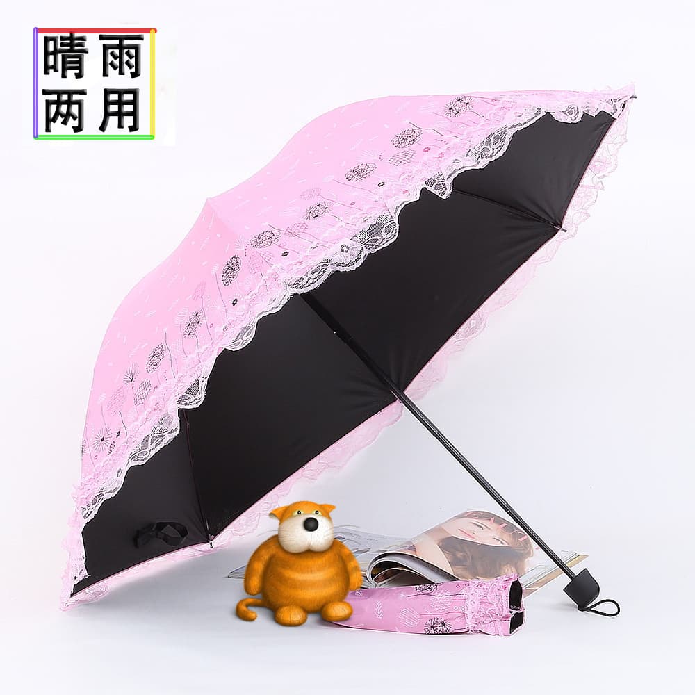 Guarda-chuva feminino dobrável guarda-sol renda pequena cola preta fresca protetor solar Anti-ultravioleta guarda-sol ch