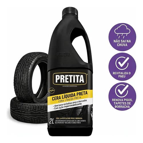 Cera Liquida Pretita Tingir Pneu Pretinho Piso Borracha 2lts Preto
