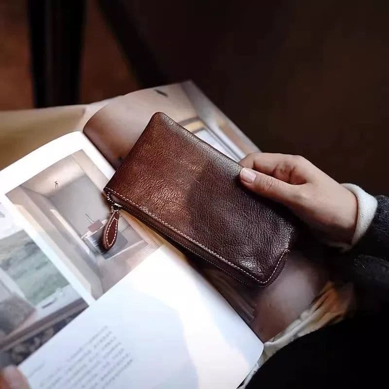 ❤❤ Carteira longa de couro masculina, carteira artesanal com zíper, Casual, retrô, de alta qualidade, PU, bolsa carteira