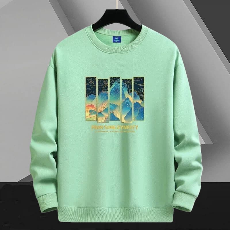 Camiseta masculina de manga comprida, casual e de tecido pesado, camiseta básica de gola redonda para a primavera, estil