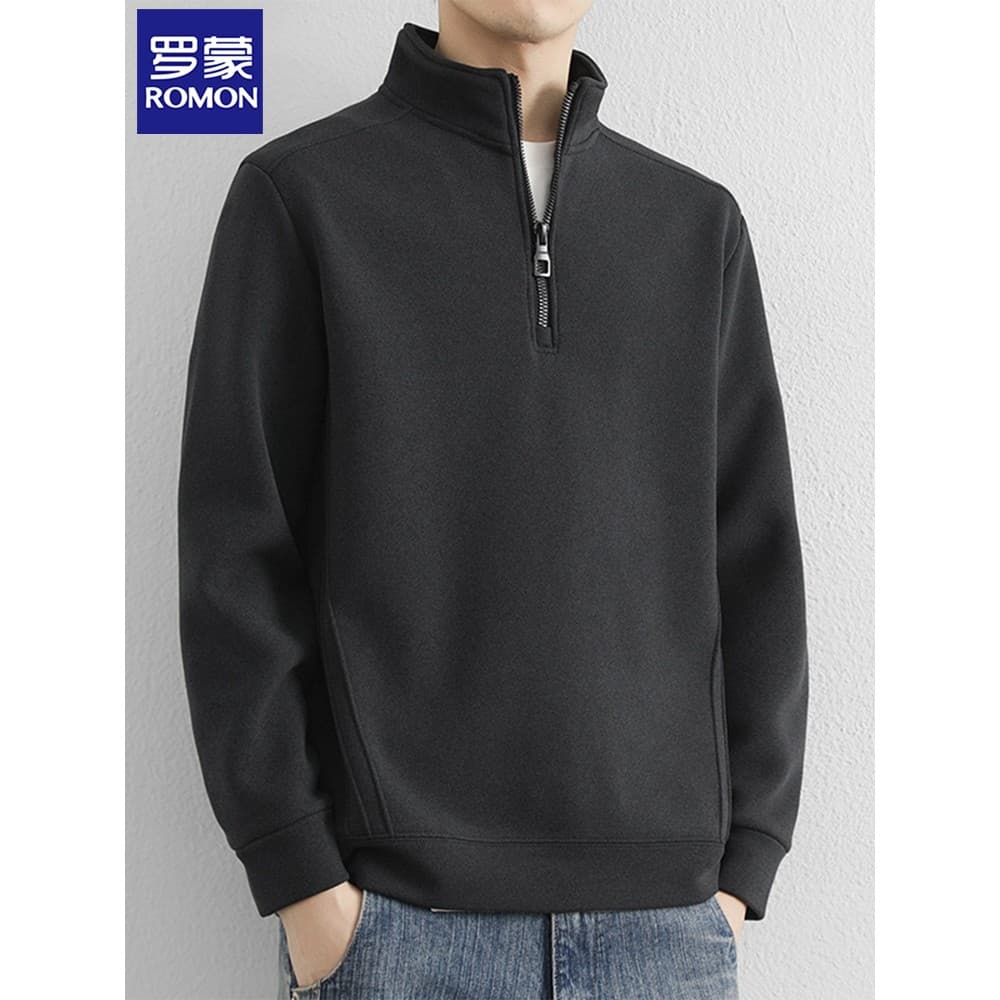 Lomon High-End Feeling Forro de Lã Engrossado Meio Zíper Moletom Masculino Outono Inverno Novo Estilo Solto Pulôver Gola