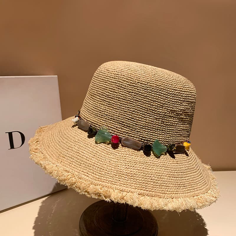 Estilo étnico borla chapéu de palha feminino verão beira-mar férias praia chapéu chapéu de sol pradaria foto chapéu de v