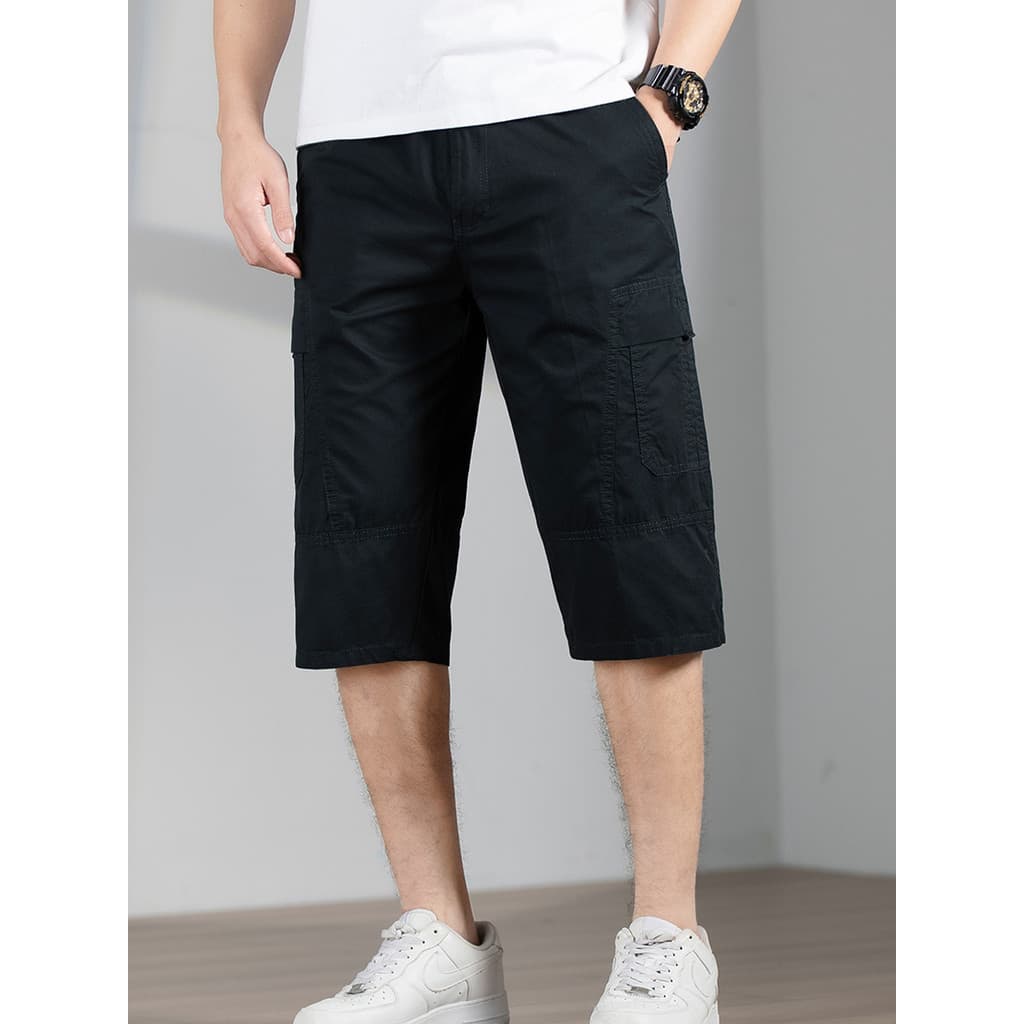 Homens verão calças cortadas finas Multi-bolso solto macacão Shorts tamanho grande puro algodão calças cortadas ao ar li
