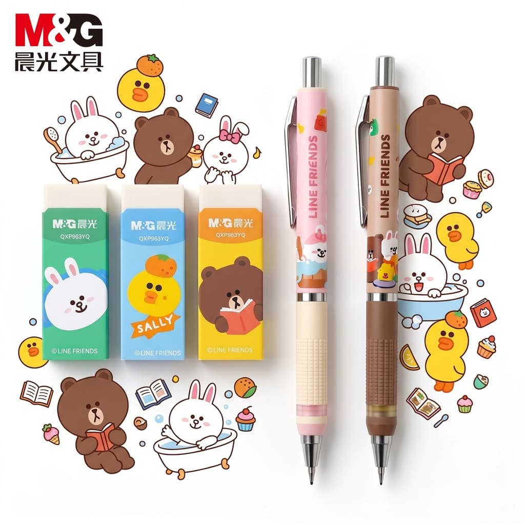 LINEFRIENDS Limited Lápis Mecânico Alunos do Ensino Fundamental Dedicado 360°Núcleo Anti-quebra 0.7 Não é fácil de quebr