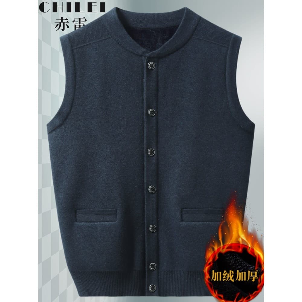 W inverno forro de lã engrossado colete de malha Cardigan masculino colete térmico pai usar colete sem mangas mais gordu