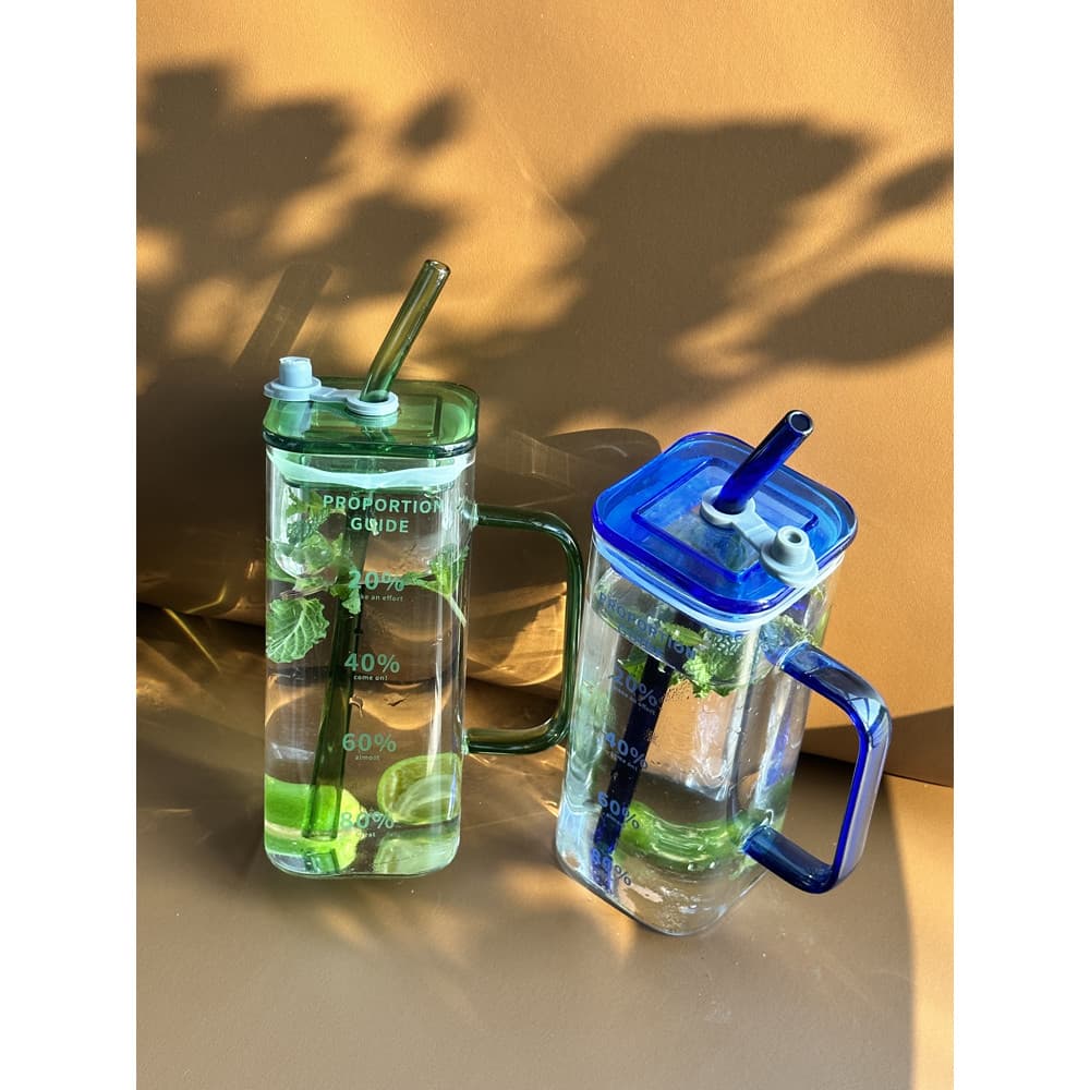 Copo de vidro de palha estilo Ins com tampa verão suco de bebida fria de alto valor copo de bebida de grande capacidade