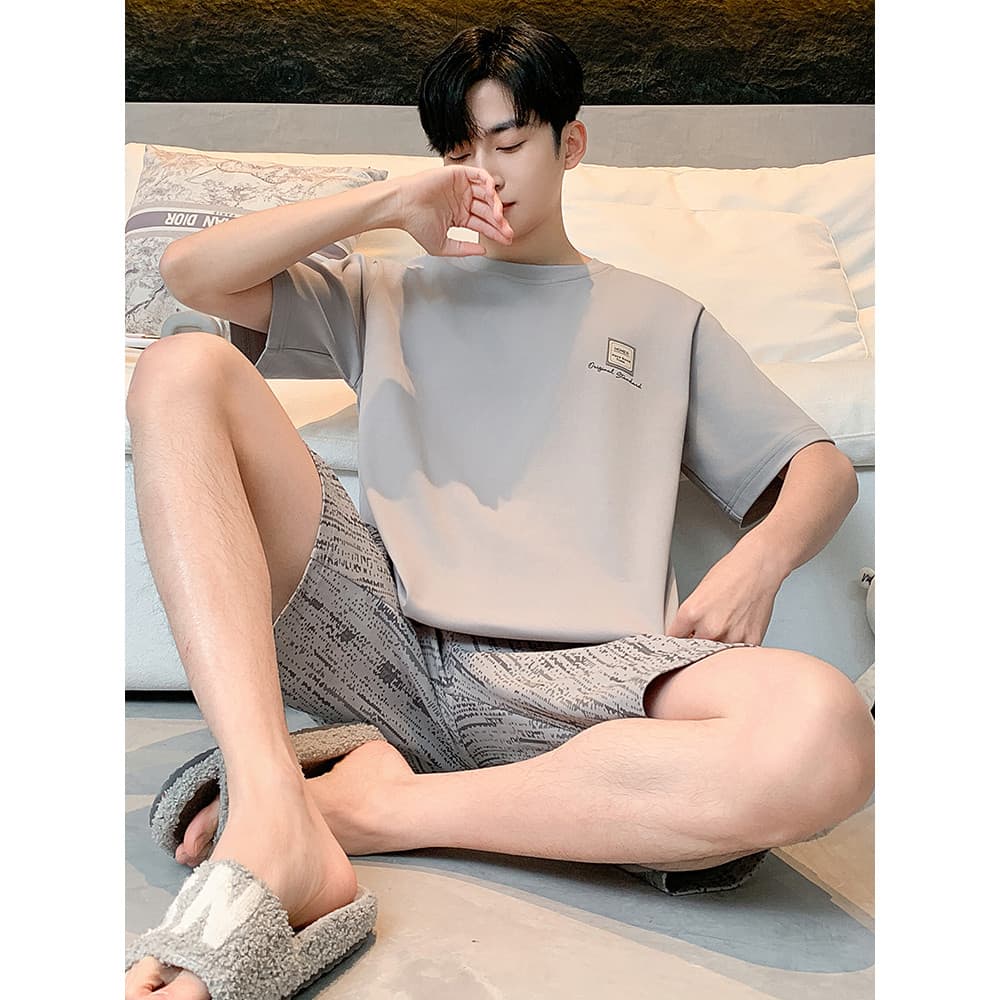 2025 novo estilo de verão pijamas masculinos de manga curta puro algodão estilo verão solto pode usar fora High-End Home