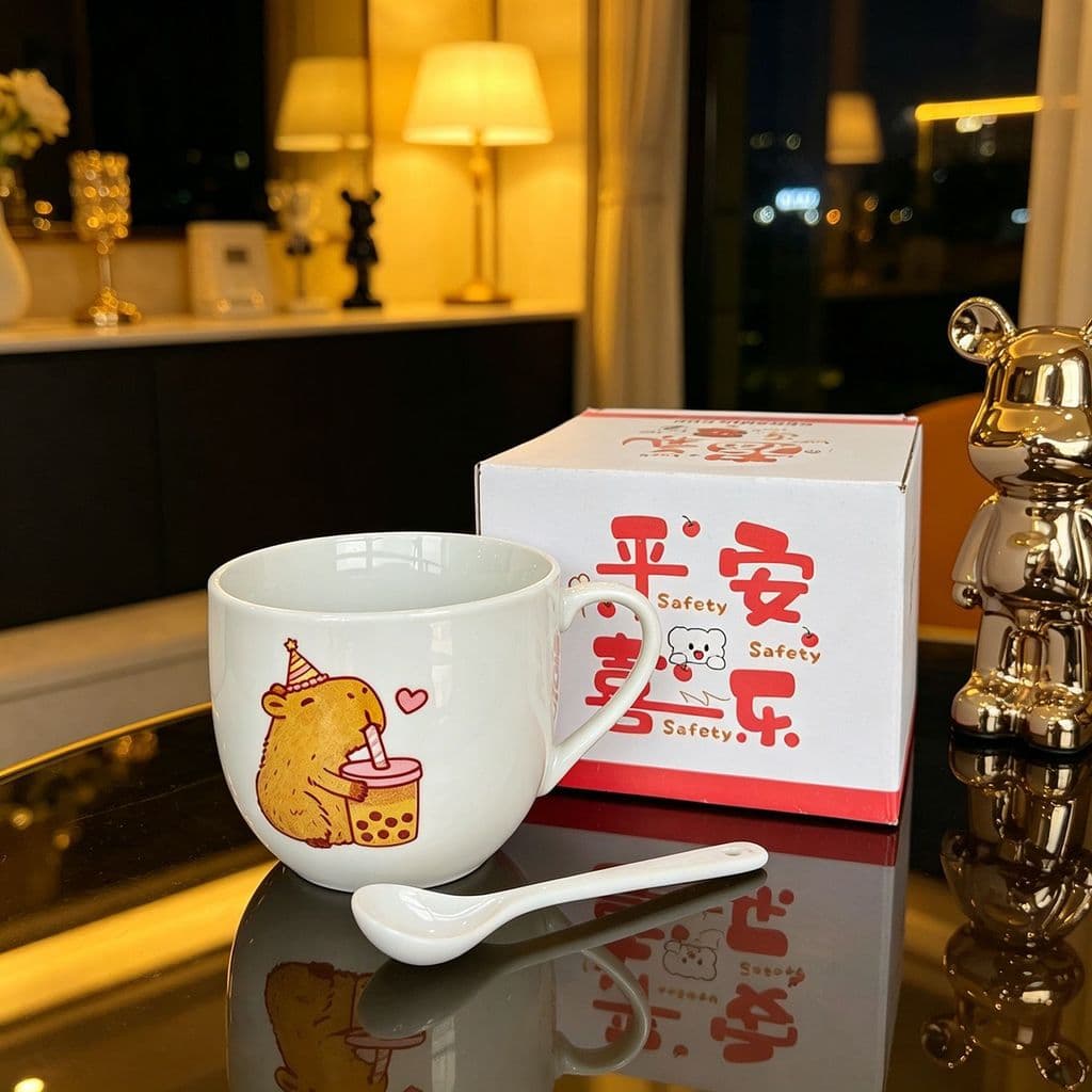 Caneca de cerâmica de capivara, caneca de água de alta qualidade com desenho animado fofo, caneca de café da manhã infan