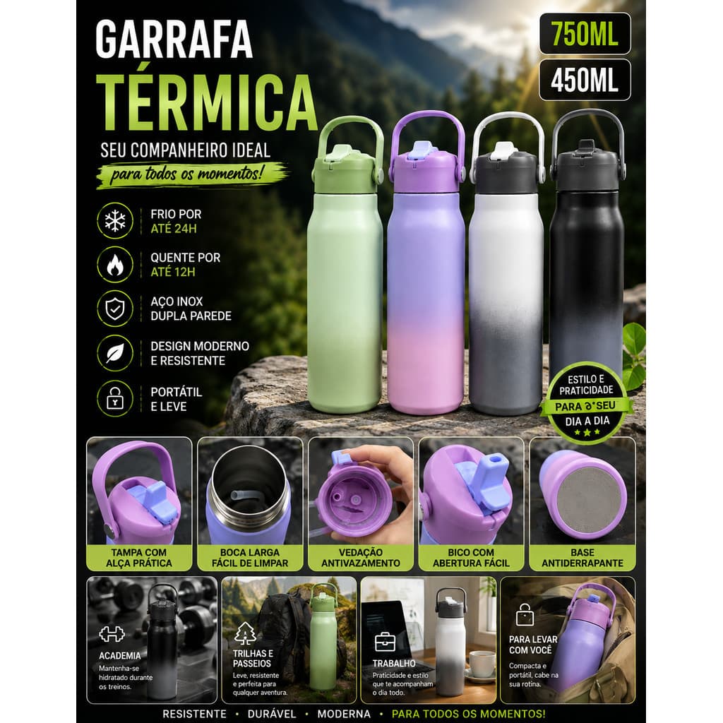 Garrafa Térmica 450ml /750ml garrafa espacial Quente & Frio Com Isolamento Térmico De Grande Capacidade
