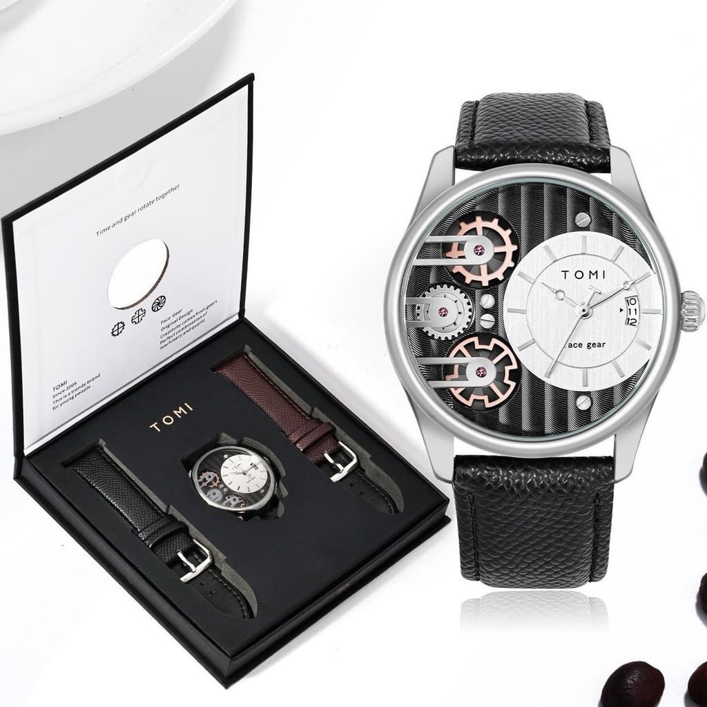 Novo estilo terno meninos relógio de quartzo oco relógio masculino na moda cinto de venda quente High-end moda caixa de