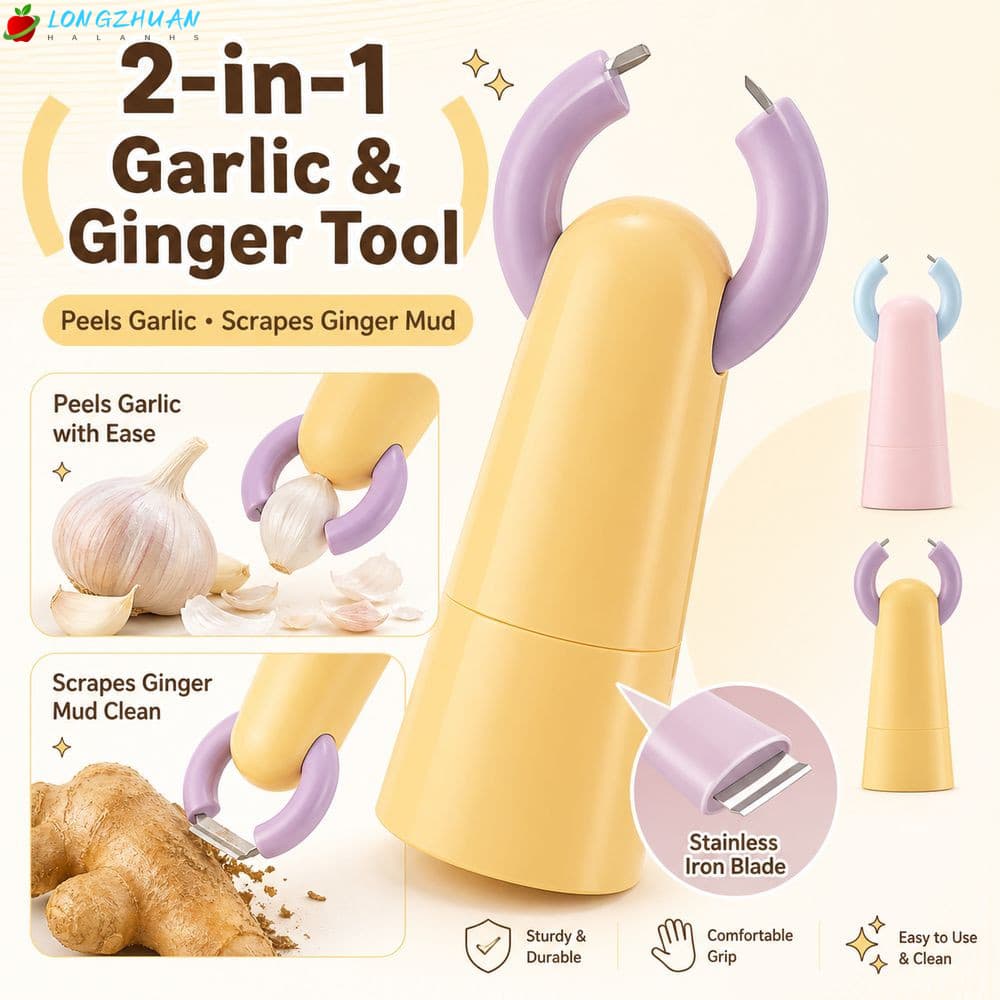 LONNGZHUAN Raspador De Gengibre , Função De Raspagem 2 Em 1 , Descascador De Alho , Estrutura De Clipe , Ferramenta De D