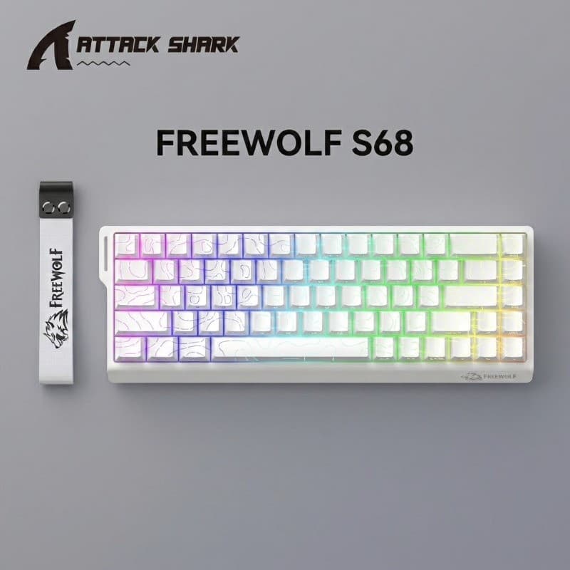 FreeWolf S68 Teclado Com Fio RGB 68 Teclas Mini Portátil Para Jogos Tipo-C Cabo De 1.5 M Digitação Silenciosa Mac Window