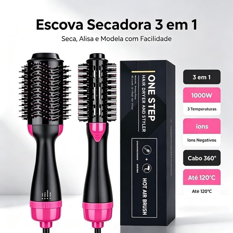 Escova Secadora 110V Alisador Elétrica Quente Cabelo Com 3 Em1 Hair Styler AIRER.BR
