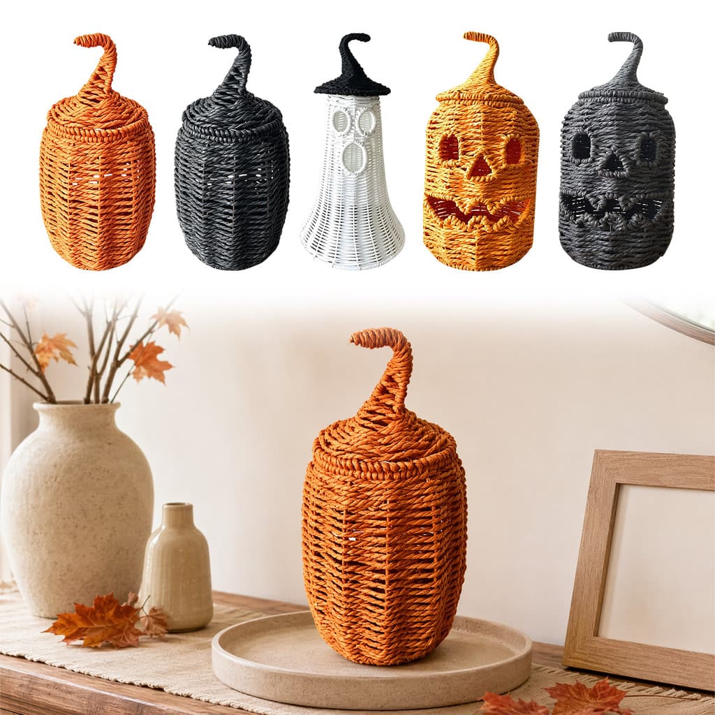 Chapéu De Bruxa Fantasma De Palha Tecido À Mão , Estatueta De Halloween , Cesta De Doces De Mesa De Fazenda [covdes.br]