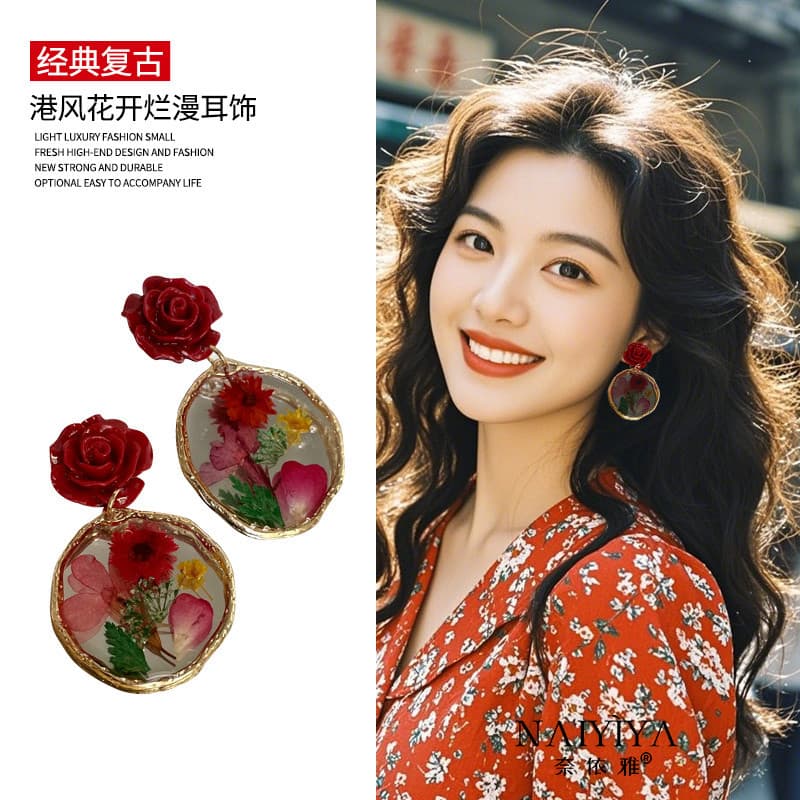 2025 novo estilo rosa Hong Kong na moda Retro 80s brincos sem piercing clipe de orelha feminino Cheongsam brincos High-E