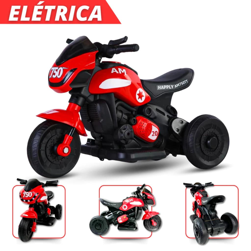 Mini Moto Esportiva Elétrica Infantil 6V Com Música e Som de Moto Vermelha Unitoys