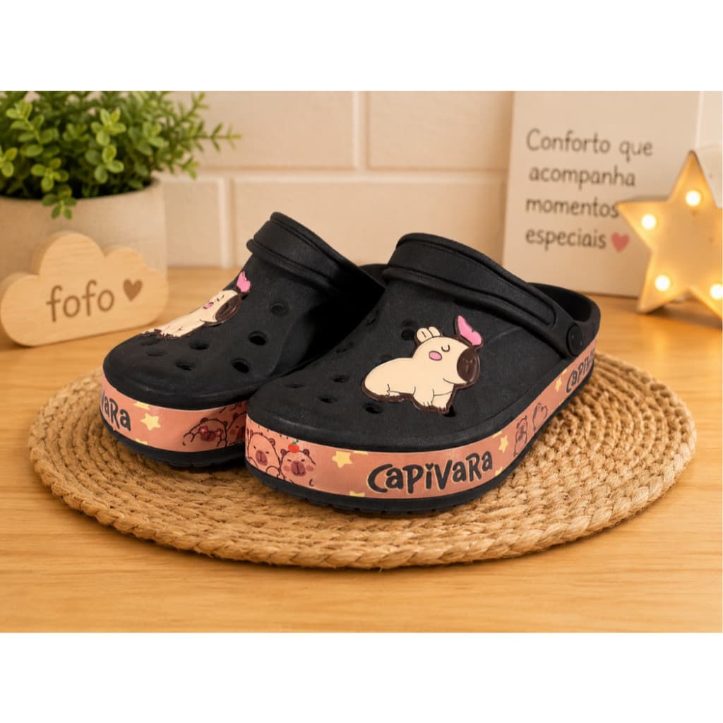 Sandália Capivara Feminina Adulto Juvenil Leve Confortável Sapato Promoção Preto Rosa