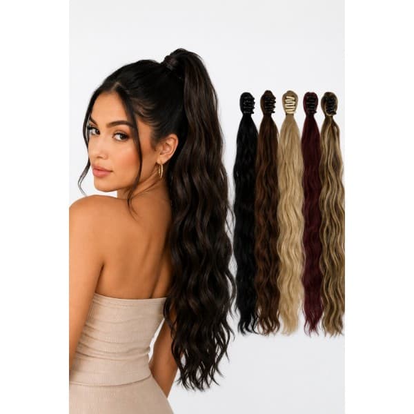 Extensão Rabo de Cavalo Pregadeira Cabelo Sintético Frisado Ondulado ou Liso Curto/Médio