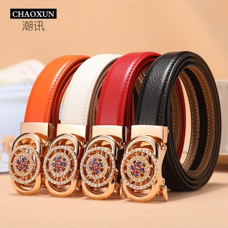 Time Run couro genuíno couro macio fivela automática cinto feminino Benming ano vermelho All-Match Jeans cinto feminino