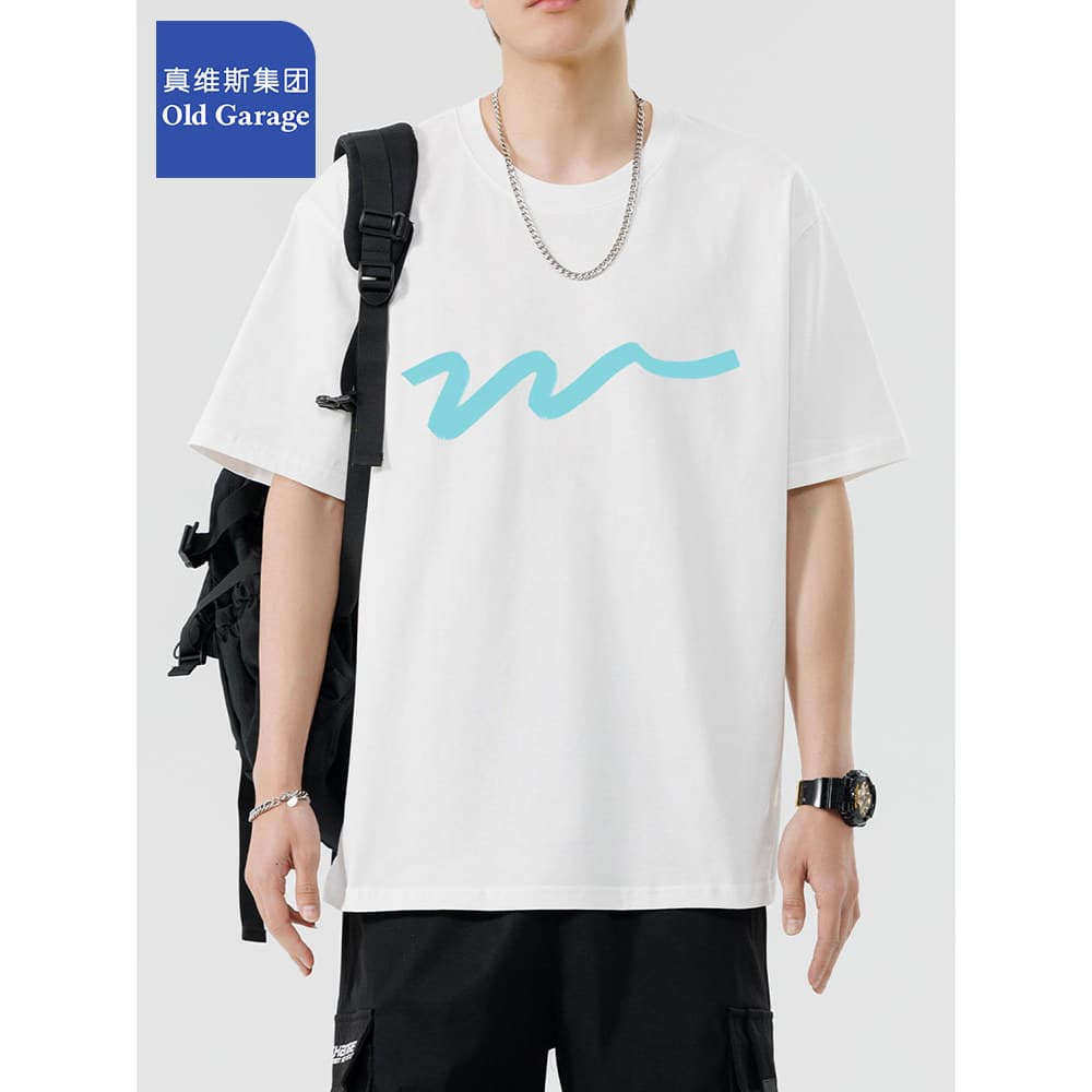 Zhenweisi Group Camiseta masculina nova pesada solta topo verão manga curta camiseta puro algodão branco camisa de fundo