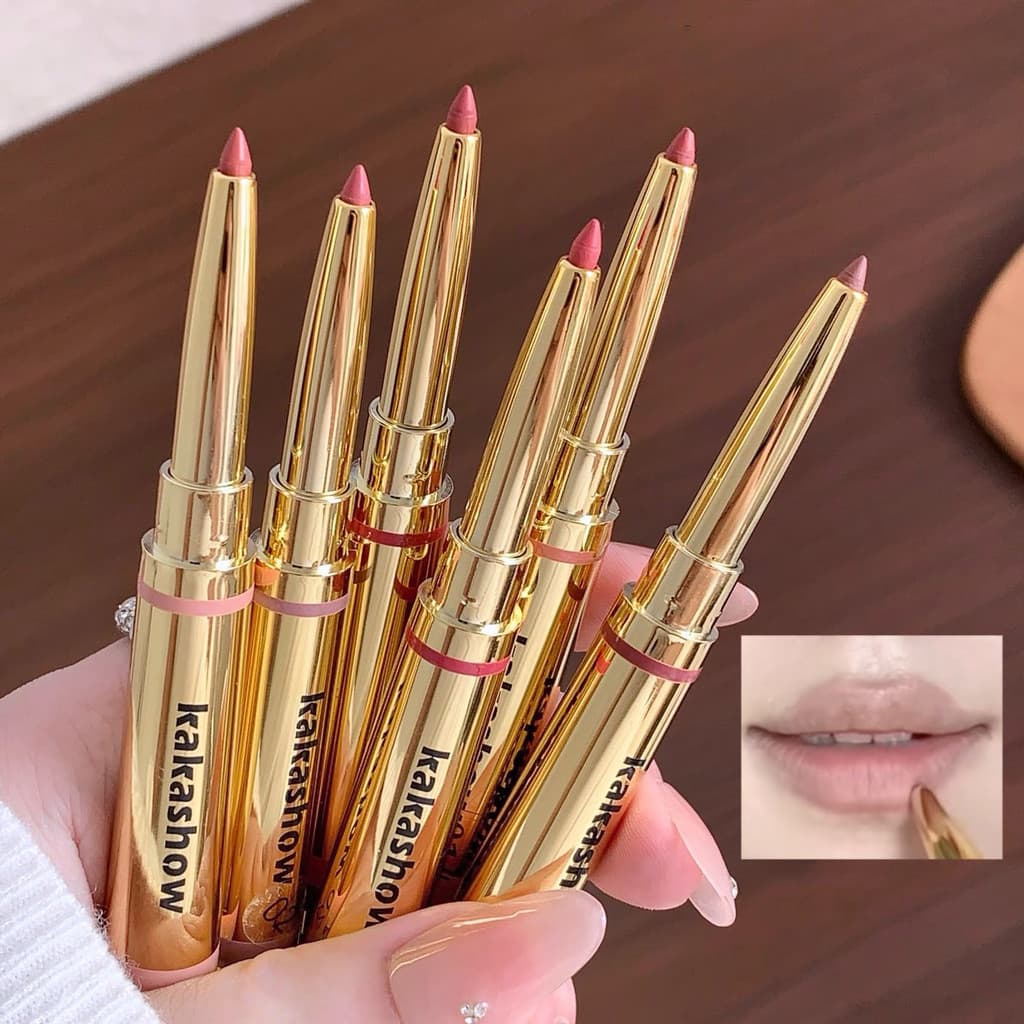Batom Cabeça Dupla Brilho De Água Sólido Labial Fosco Caneta Delineador Esmalte Pêssego Marrom À Prova Dwaterproof Maqui