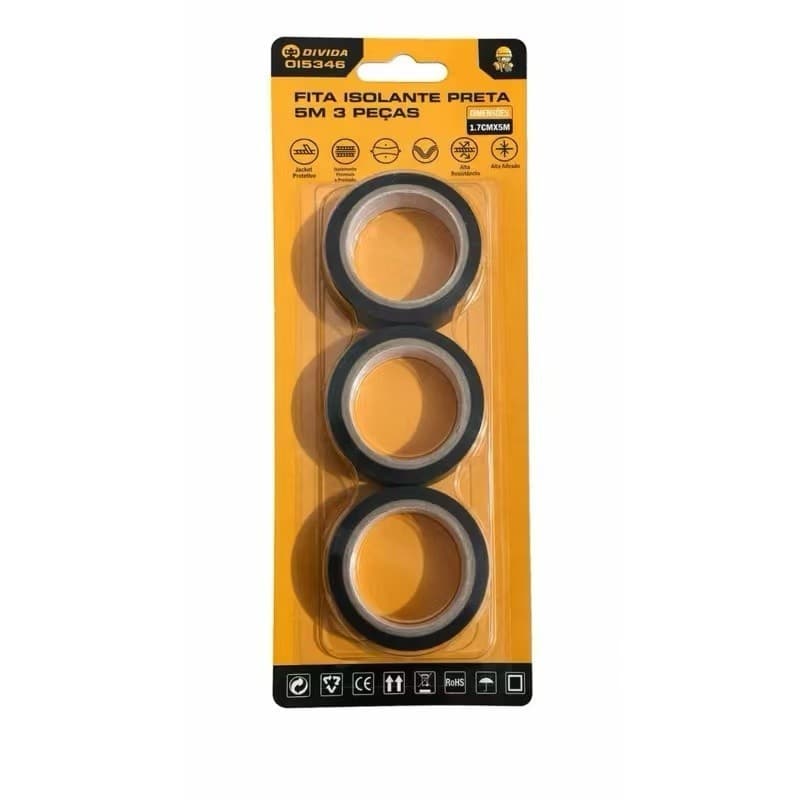 Fita Isolante Impermeável Preta 1M – Fita de Vedação e Proteção Elétrica Kit com 3 Peças