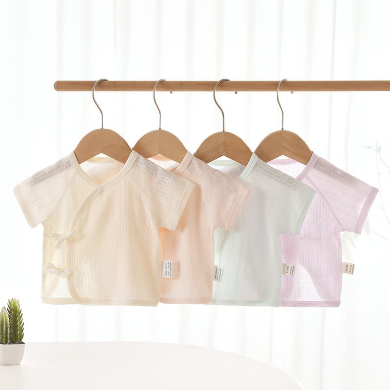 Bebê de manga curta rendas monge roupas de algodão puro meia volta roupas bebê recém-nascido desossado topos verão roupa