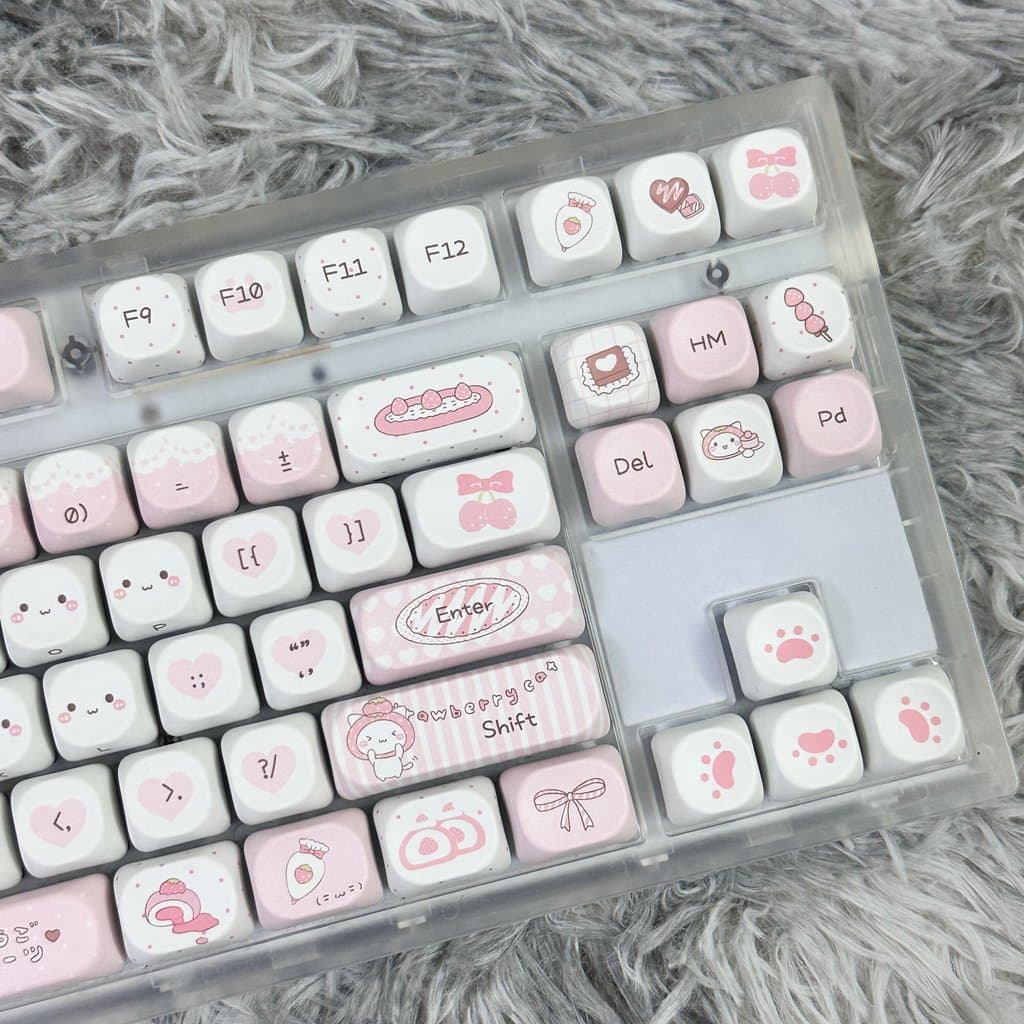 FKKeys Strawberry Meow Cute Cartoon MOA Keycap Teclado Mecânico Único Original Rosa Linda Menina