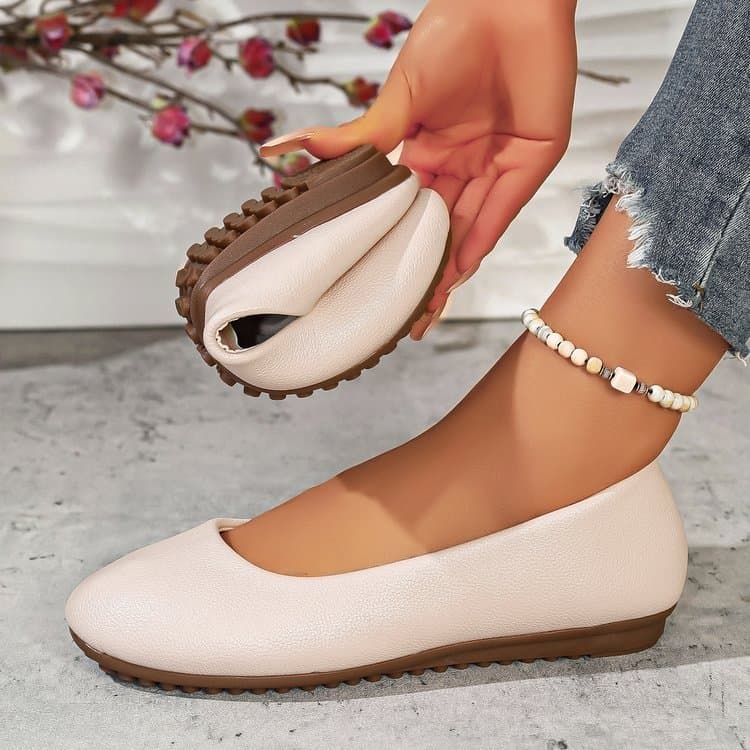 Sapatos baixos de balé femininos simples de cor sólida, sapatos baixos macios com bico redondo, sapatos baixos de balé d