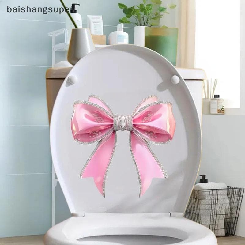 Rosa Bowknot Toalete Stier Brilho Luminoso Capa De Assento Do À Prova Dwaterproof Água Auto-Adesivo Decalque Parede Stie
