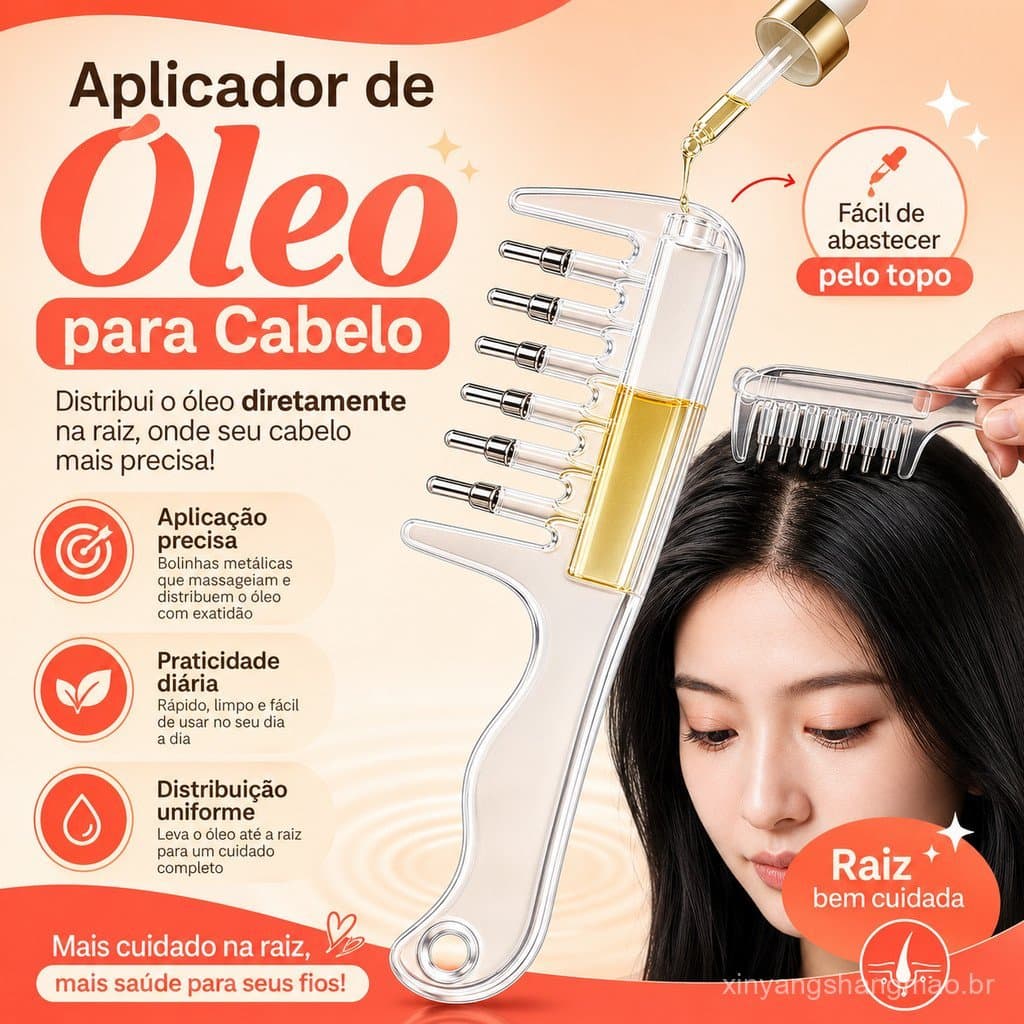 Pente de Cristal Roll-On para Aplicar Sérum e Tônico Capilar no Couro Cabeludo Massageador de Raiz