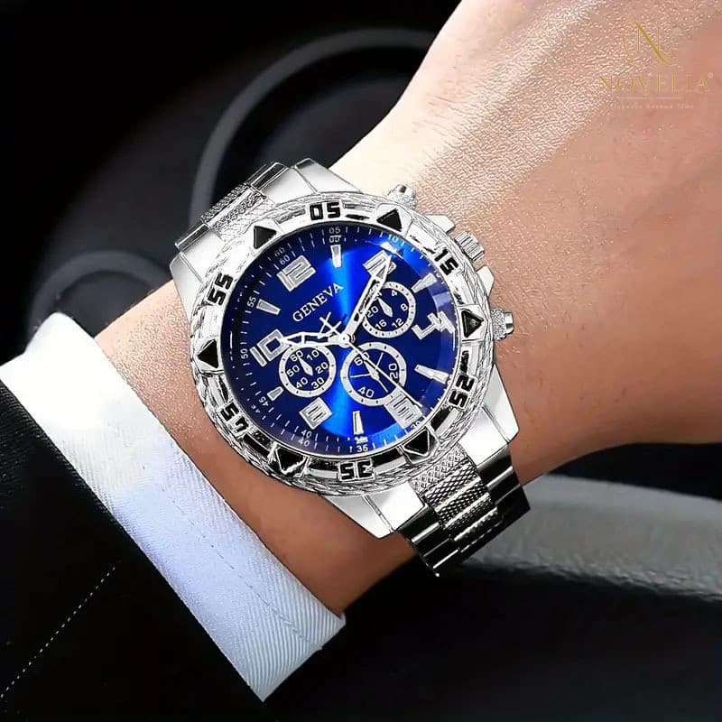 Relógio masculino com pulseira de aço Relógio de quartzo empresarial de três olhos Relógio masculino