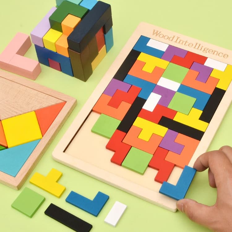 Quebra-Cabeça Tangram 3D Colorido de Madeira, Jogo de Matemática para Crianças, Brinquedos Educativos para Educação Infa
