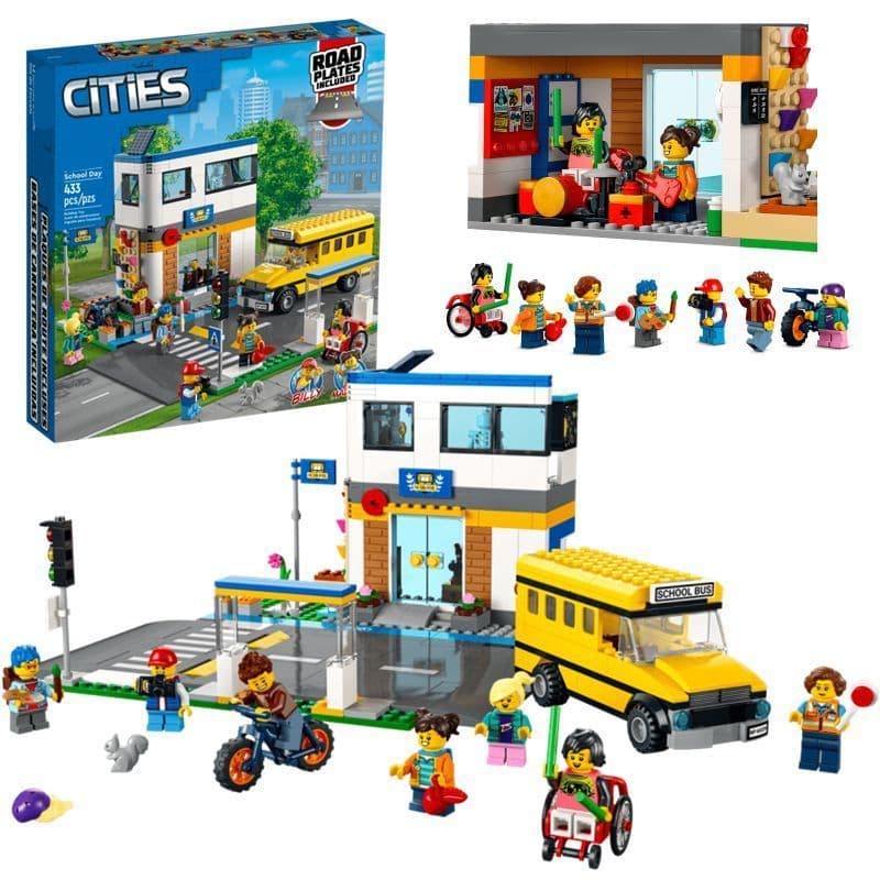 Transporte rápido compatível com Lego City Series ônibus escolar Campus ônibus montado blocos de construção brinquedos i