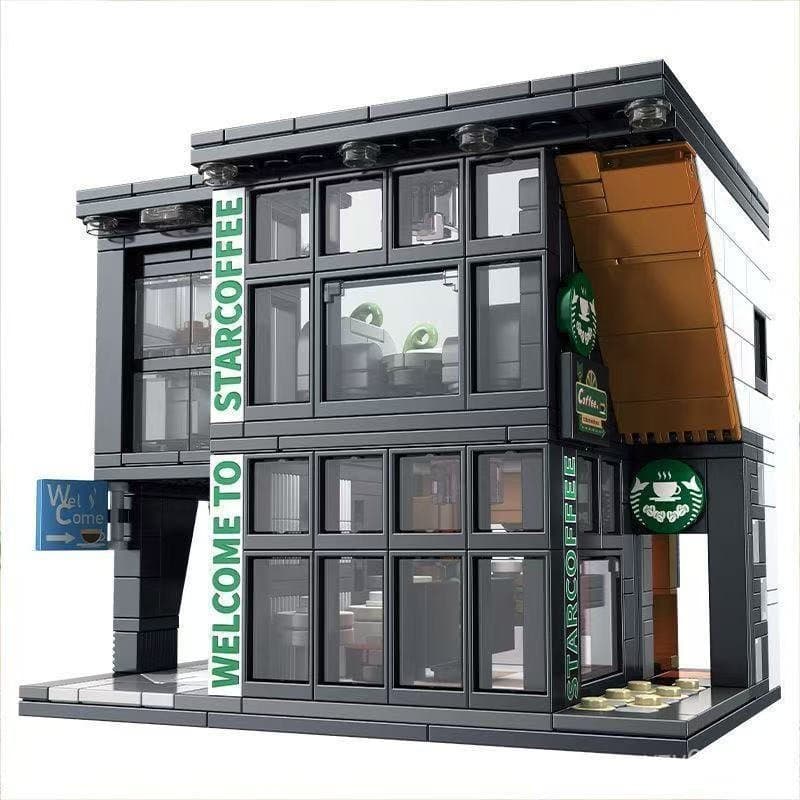 350 peças de blocos de montar Lego, cenário de rua da cidade, café, construção DIY, modelo de casa de jardim, brinquedo