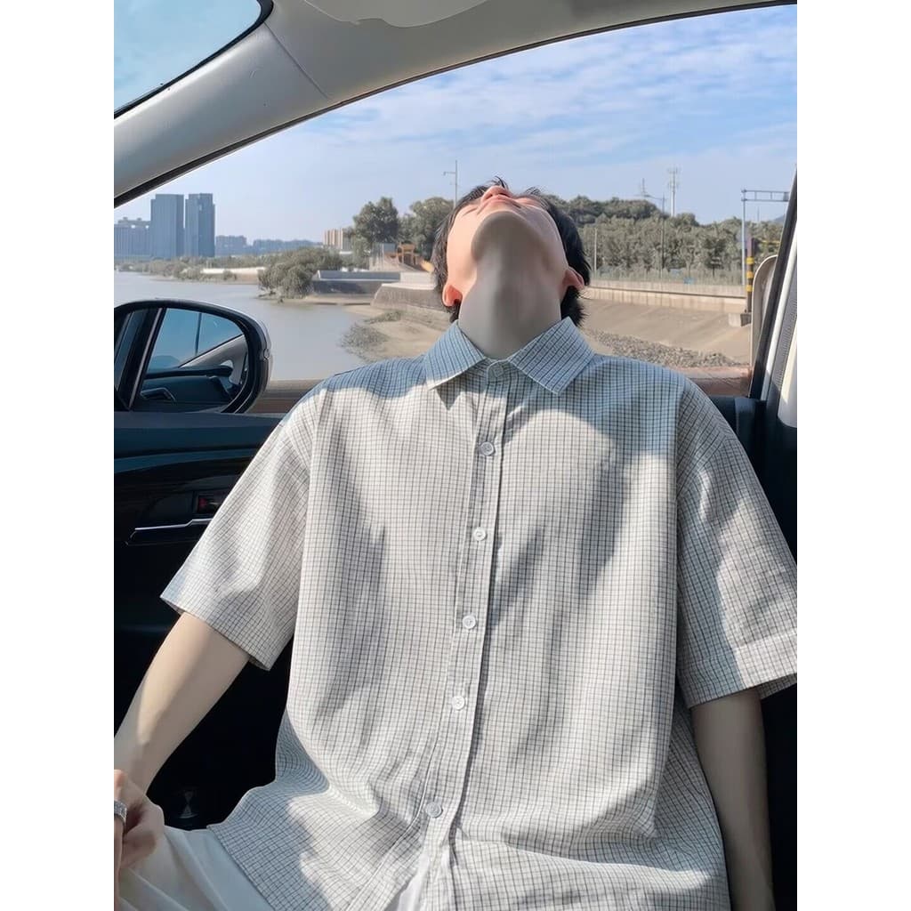 Estilo japonês rua Retro ferramentas xadrez camisa de manga curta das mulheres dos homens verão All-Match Commuter solto