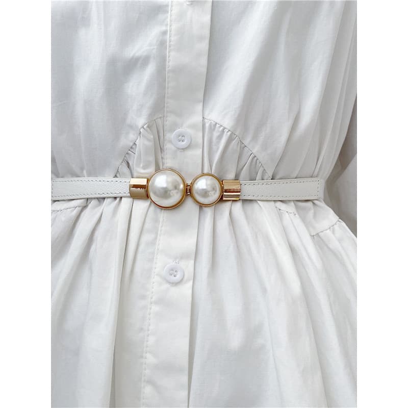 Temperamento francês Retro pérola fivela cinto feminino cinto elástico com camisola vestido elástico All-Match cinto cin
