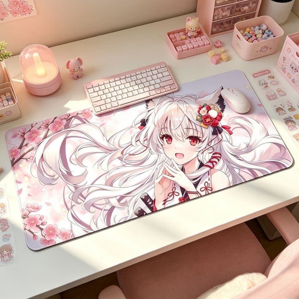 [Desconto de novo produto] Estilo japonês bidimensional linda menina tamanho grande Mouse Pad costura antiderrapante mes